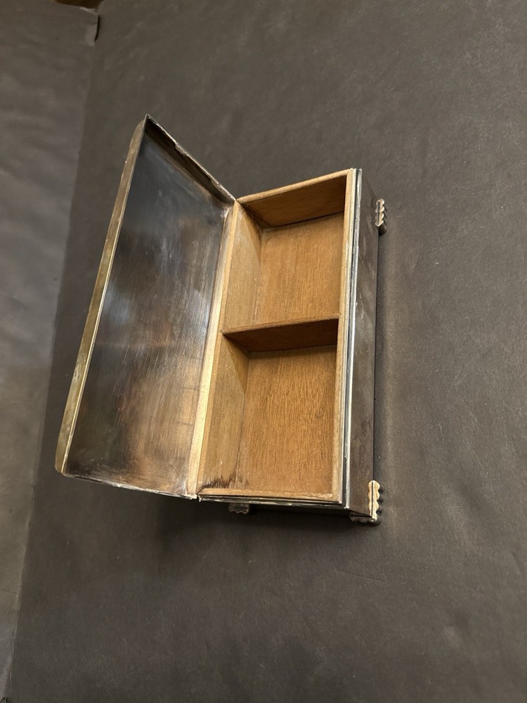 Poole Silver Co 2002 Silverplate Footed Cigarette/Jewelry Box Vintage Wood Lined