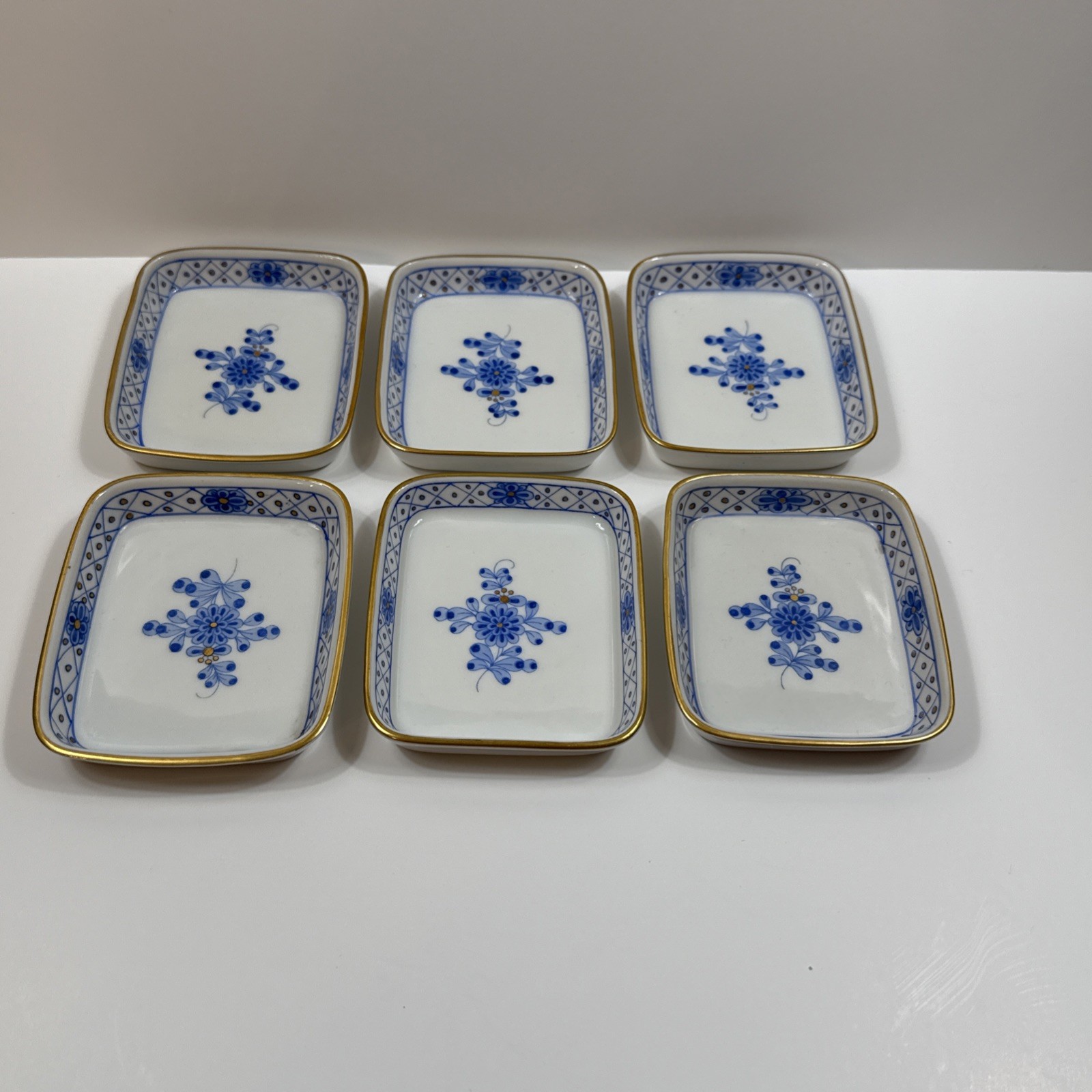 Set of 6 Herend Waldstein Porcelain Miniature Rectangular Pin Trinket Trays