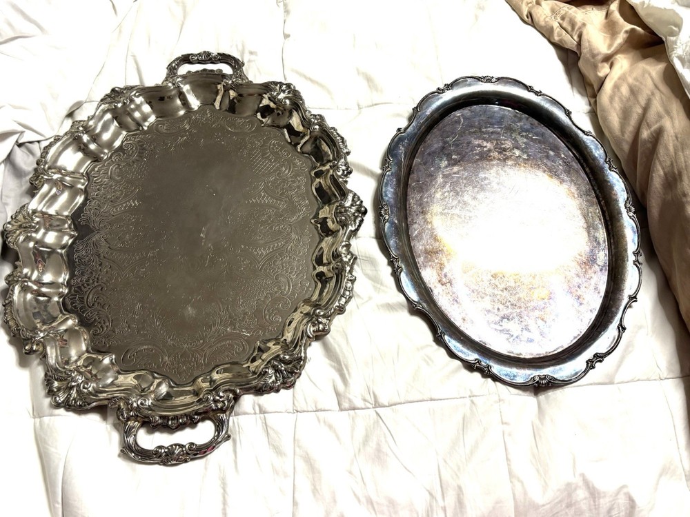 Two Silver Plated Large/medium Serving Trays