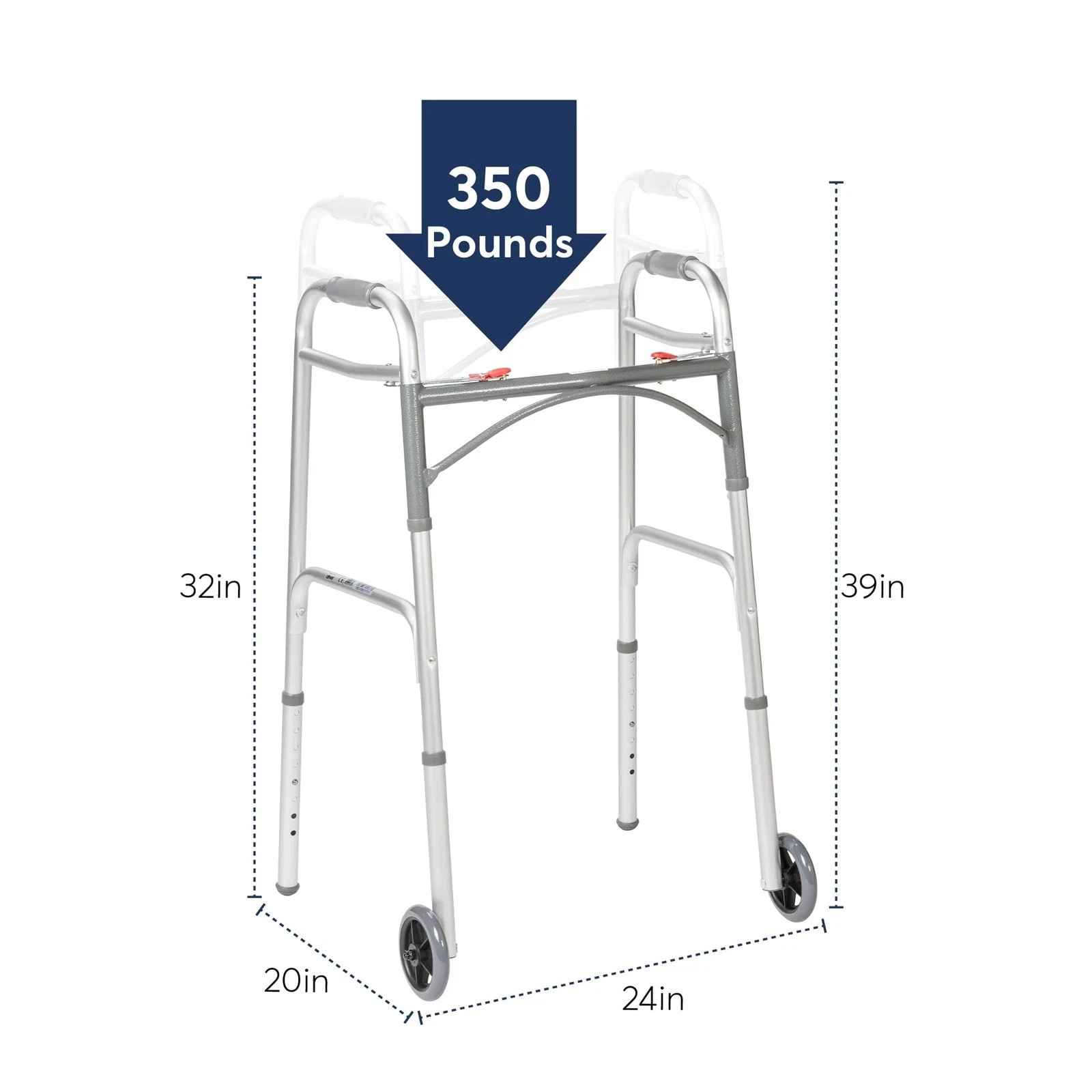 Drive Medical PreserveTech Deluxe Two Button Folding Walker with 5" Wheels