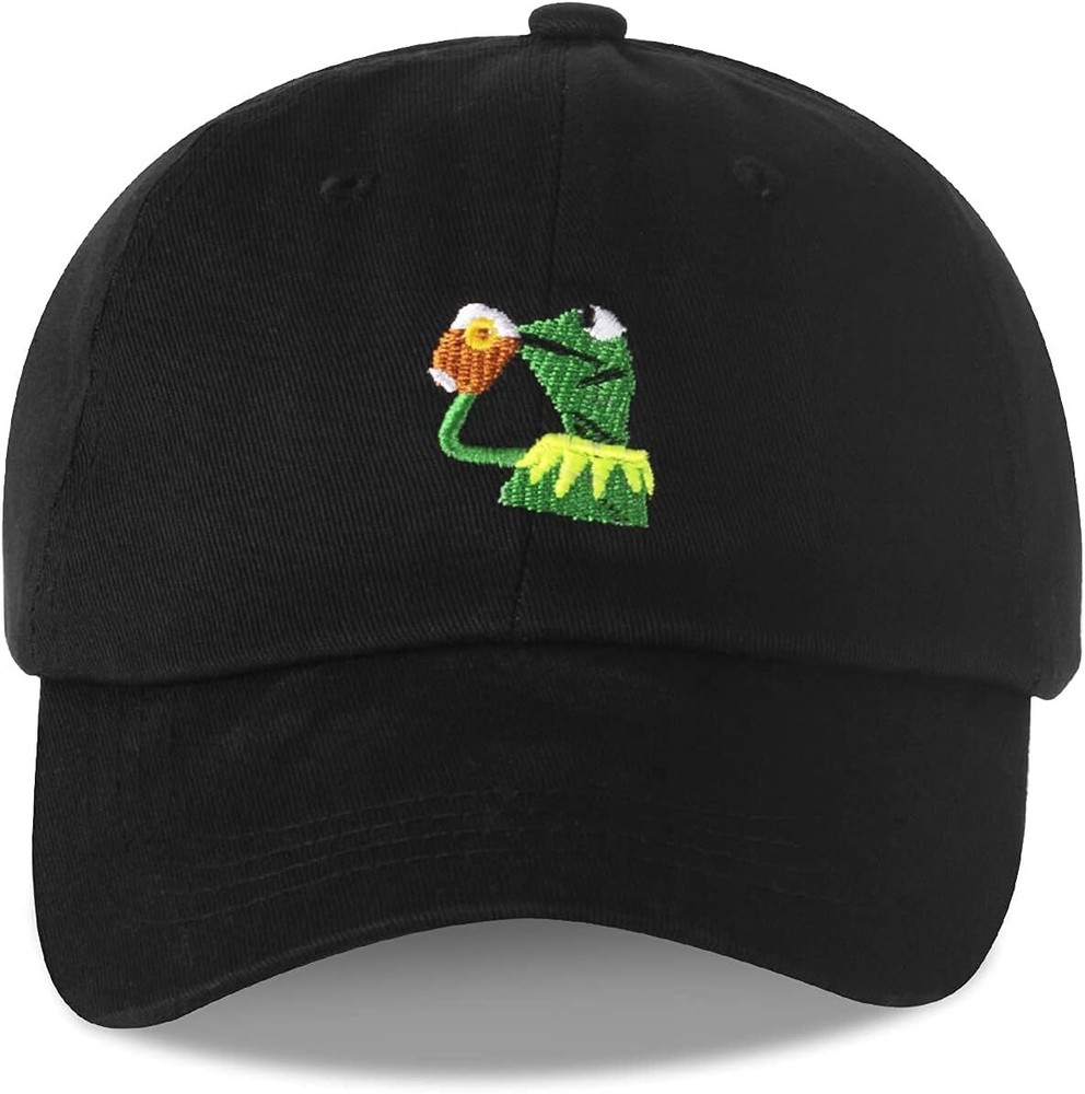 Adjustable Kermit The Frog Embroidered Baseball Cap - One Size-Medium, Black