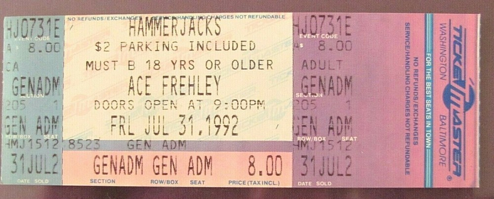 KISS(ACE FREHLEY) "1992 TROUBLE WALKIN' Tour" Vintage Complete Concert Ticket