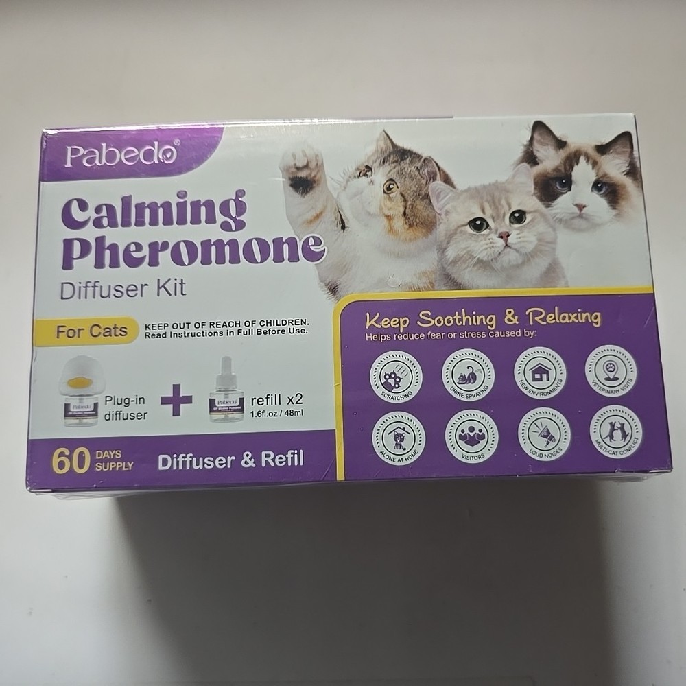 Pabedo Cat Calming Pheromone Diffuser Kit w/ 2 Refills 48ml 60 Day