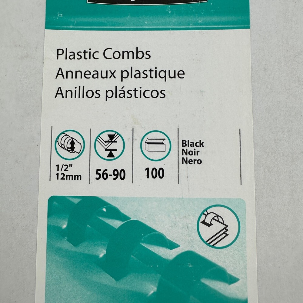 Fellows Plastic Comb Binding 1/2" Dia Black 100 Count 90 Sheet Capacity CRC52323