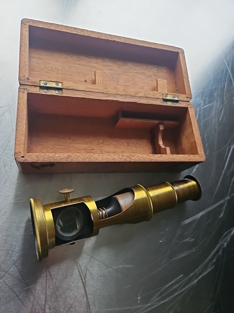 Antique Brass Tube Microscope Compound Microscope Made In Paris 1900s UNTESTED.