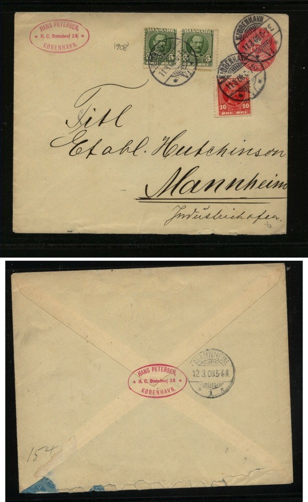 Denmark  uprated  large postal envelope to Germany  1908    MS0406
