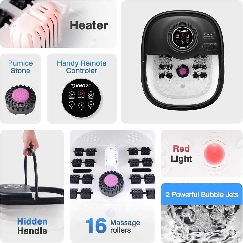 Collapsible Foot Spa Bath with Heat & 16 Rollers - Remote Control