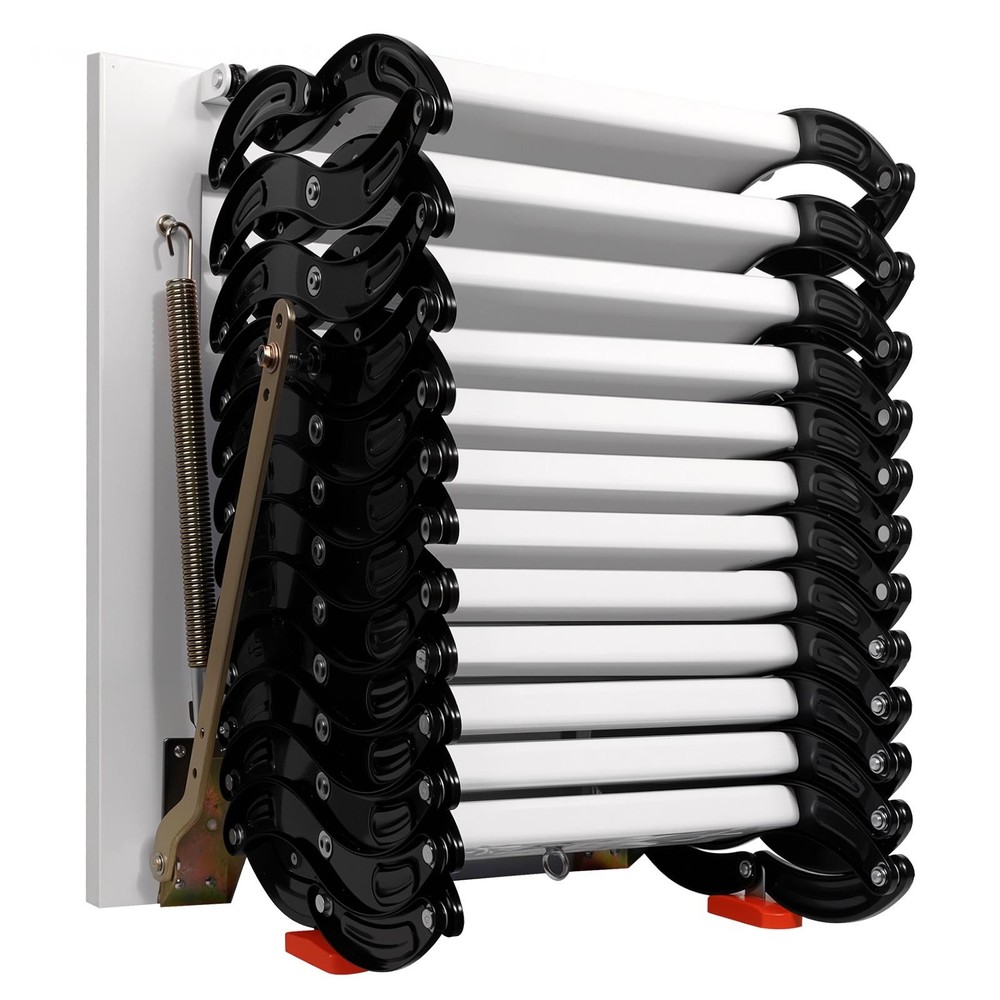 1102lb Wall-Mounted Attic Ladder w/Handrail Folding Staircase w/Pull Down System