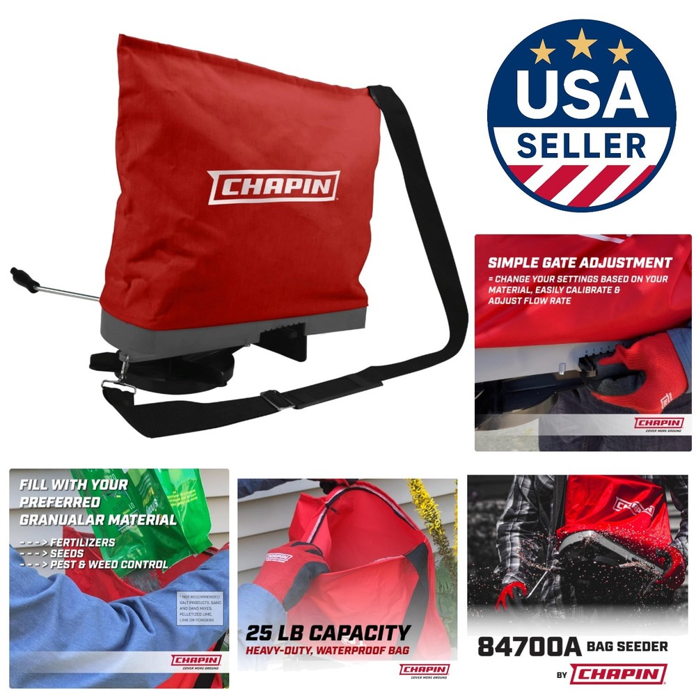 Waterproof 25lb Garden Seeder with Adjustable Strap & Multiple Spread Options