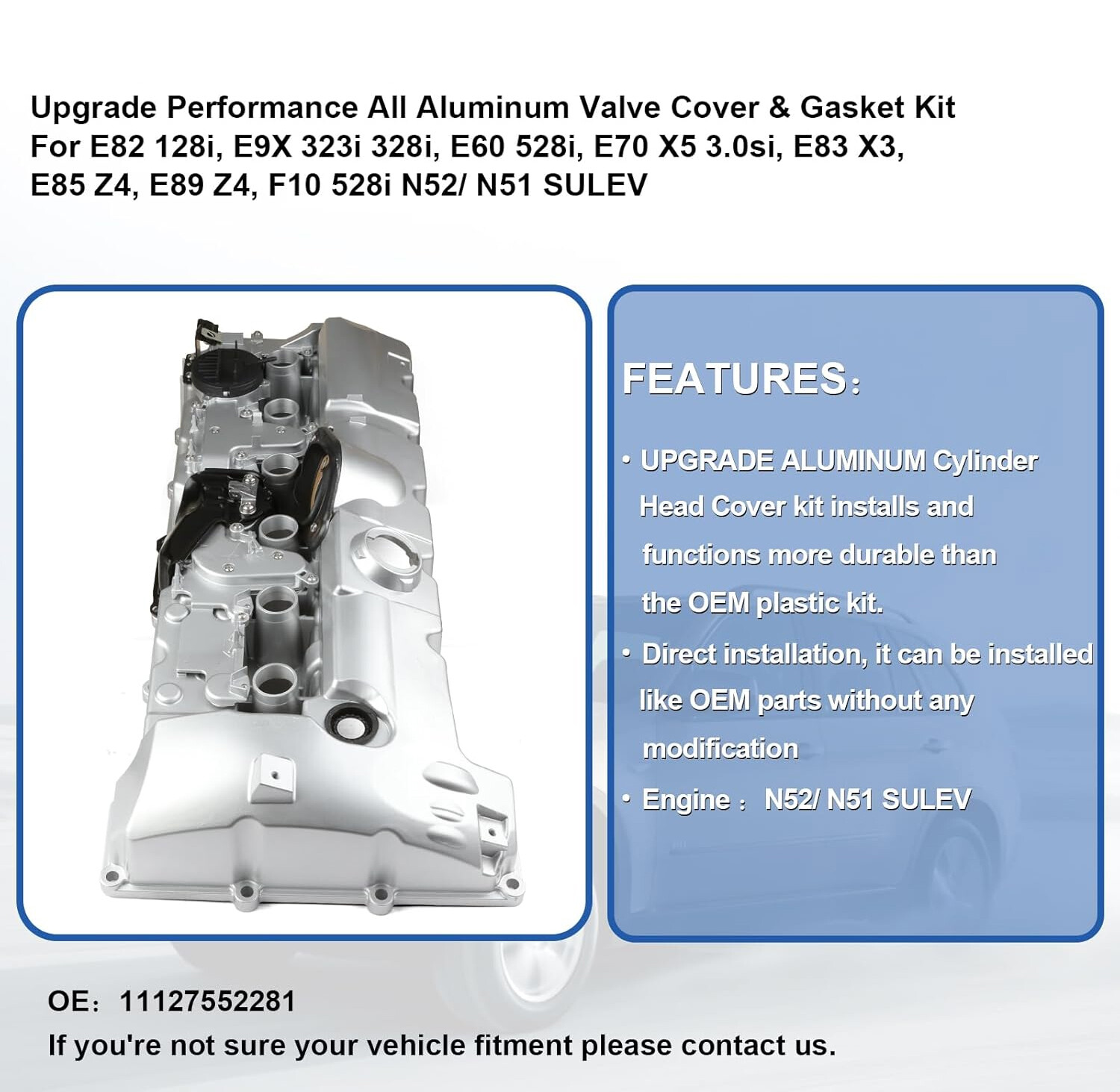 Upgrade ALUMINUM Valve Cover for BMW N52 E70 E82 E90 E91 328i 528i 128i X3 X5 Z4