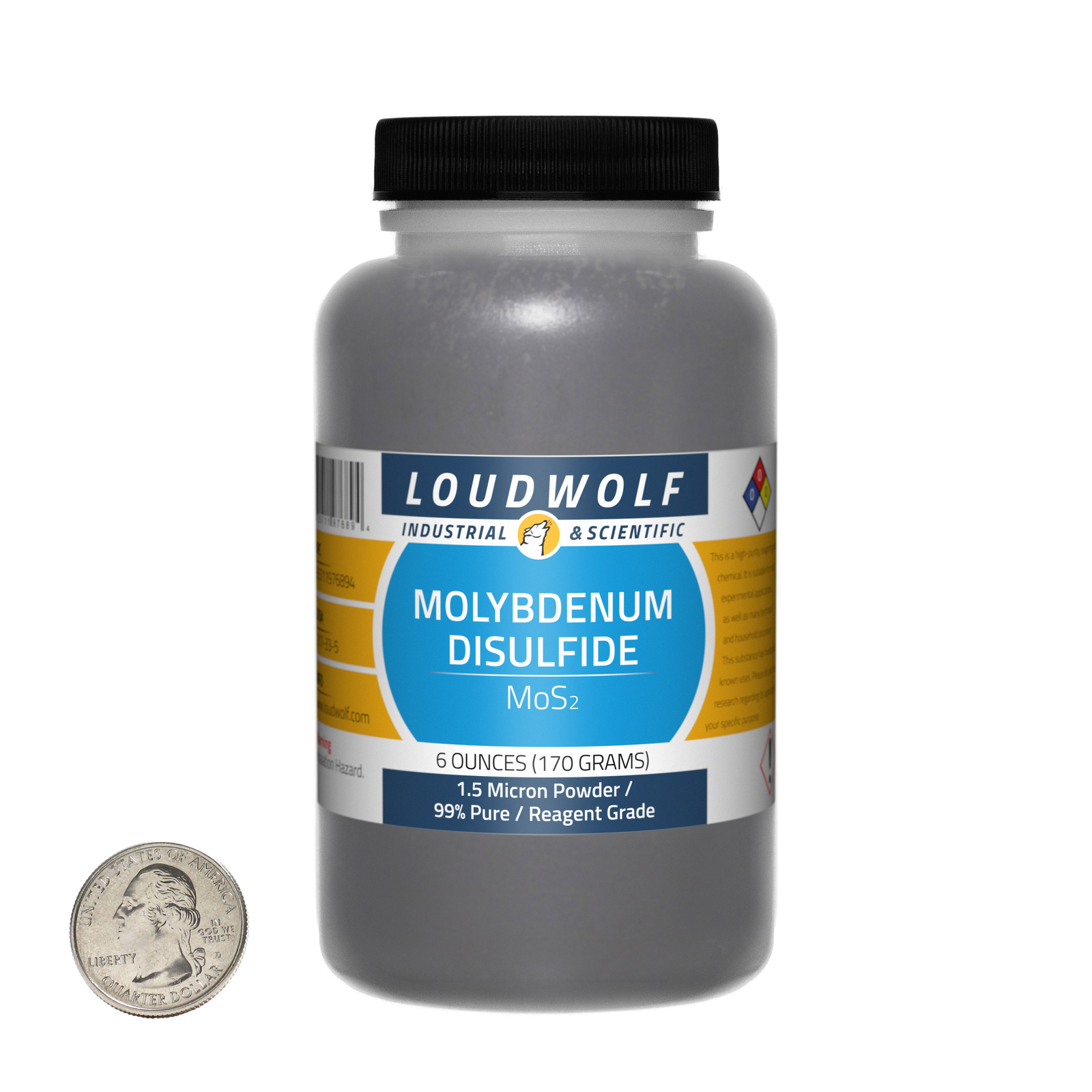 Molybdenum Disulfide / 6 Oz Bottle / 99% Pure Reagent Grade / 1.5 Micron Powder