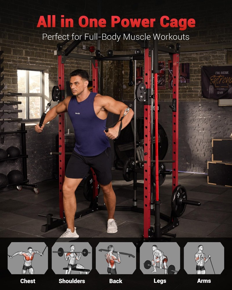 Power Cage 2000LBS Multi-Functional Power Rack Home Gym with Pulley Cable System