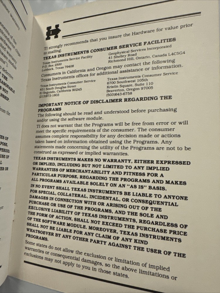 Vintage Texas Instruments TI-99/4A Car Wars Game Manual Command Module ONLY!