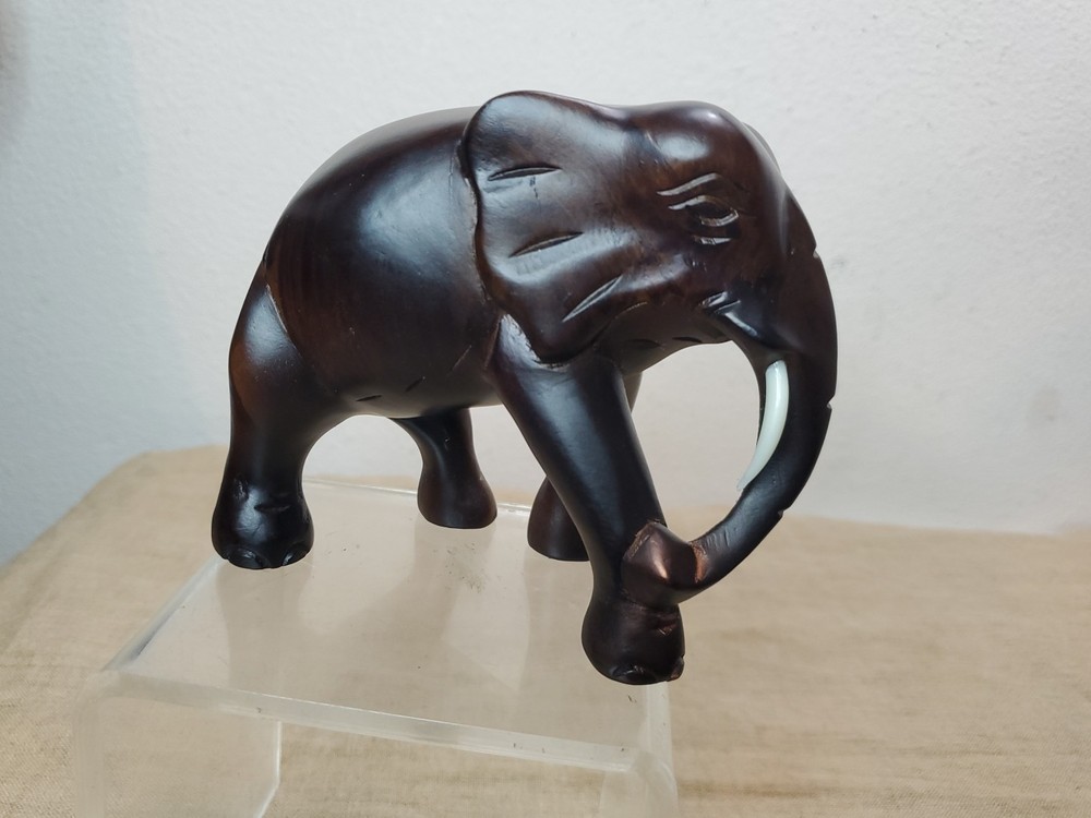Solid Wood Hand Carved Elephant 5 Inch