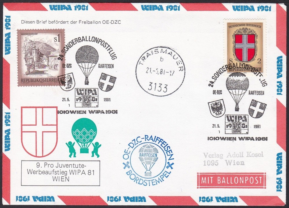 BPC0059 Balloon Post Cover, Austria, Traismauer