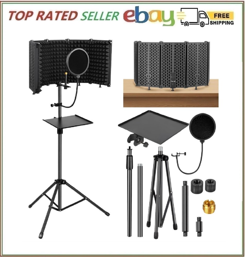 Microphone Stand with Isolation Shield and Pop Filter for Recording