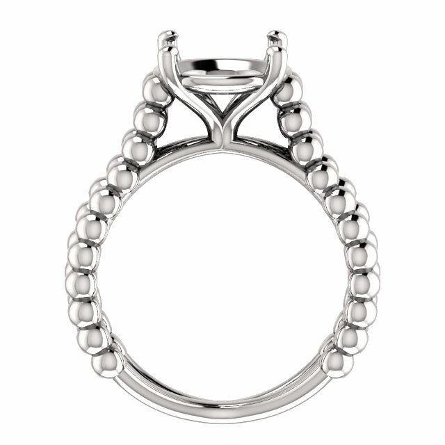 Sterling Silver Round Cut Solitaire Ring Setting - Beaded Split-Shank Style Ring