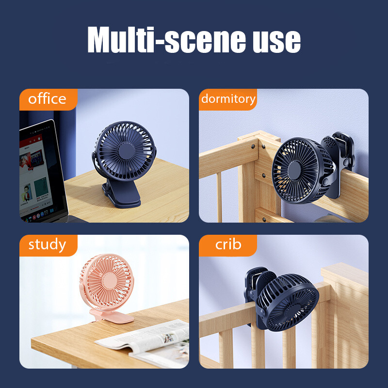 USB Rechargeable Mini Cooling Fan Clip On Desk Table Office Stroller Camping Gym