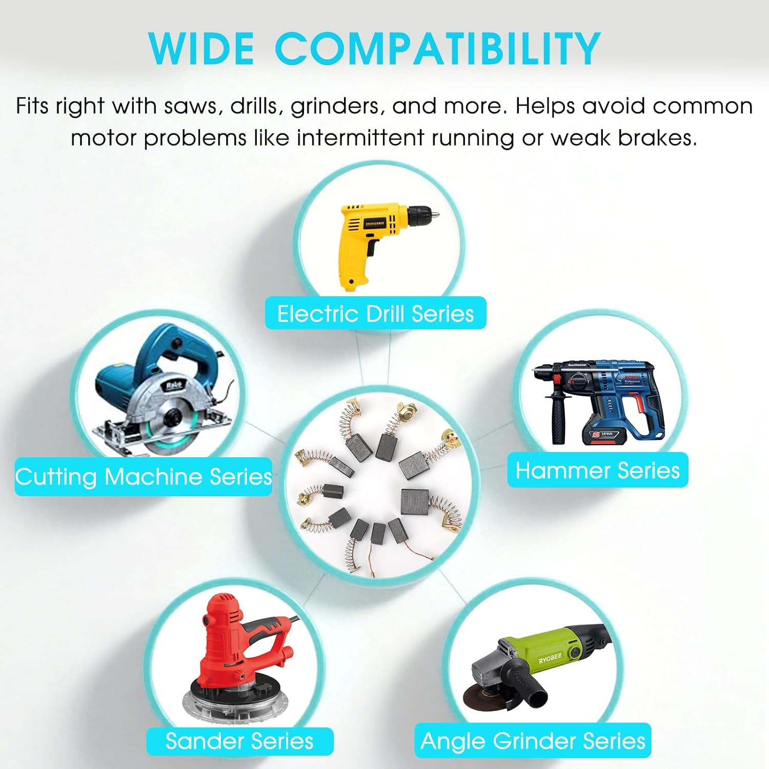 60 Pcs Electric Motor Carbon Brushes Set 10 Assorted Sizes Graphite & Copper Re