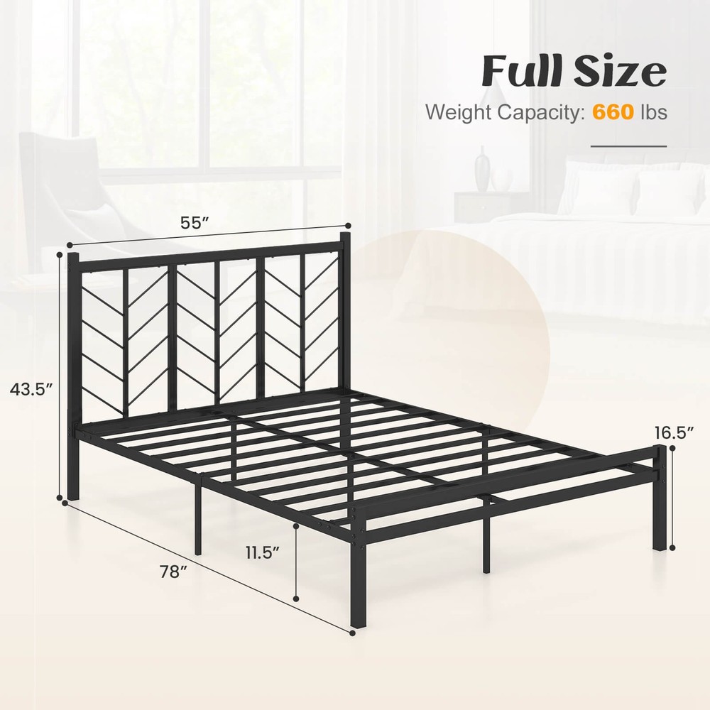 Full Size Platform Bed w/ Headboard 11.5" Under Bed Storage Easy Assembly