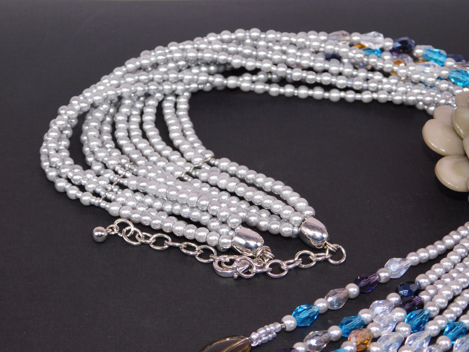 Vintage JOAN RIVERS Smoky Gray Starlet Floral Bead Statement Necklace