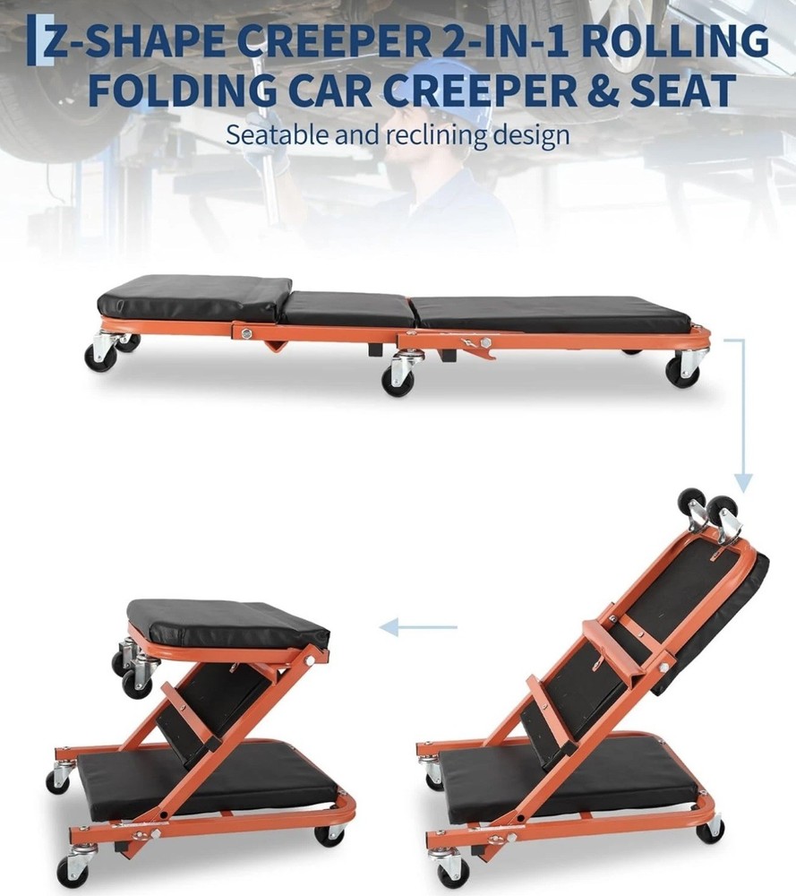 36" Rolling Foldable Automotive Creeper Rolling Portable Red Foldable Creeper