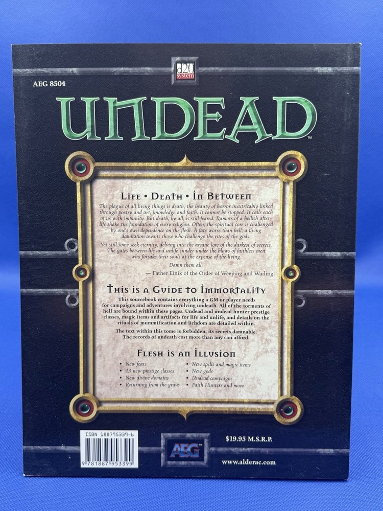 Undead d20 System Sourcebook AEG 8304 Dungeons & Dragons 3E 2002 RPG Guidebook