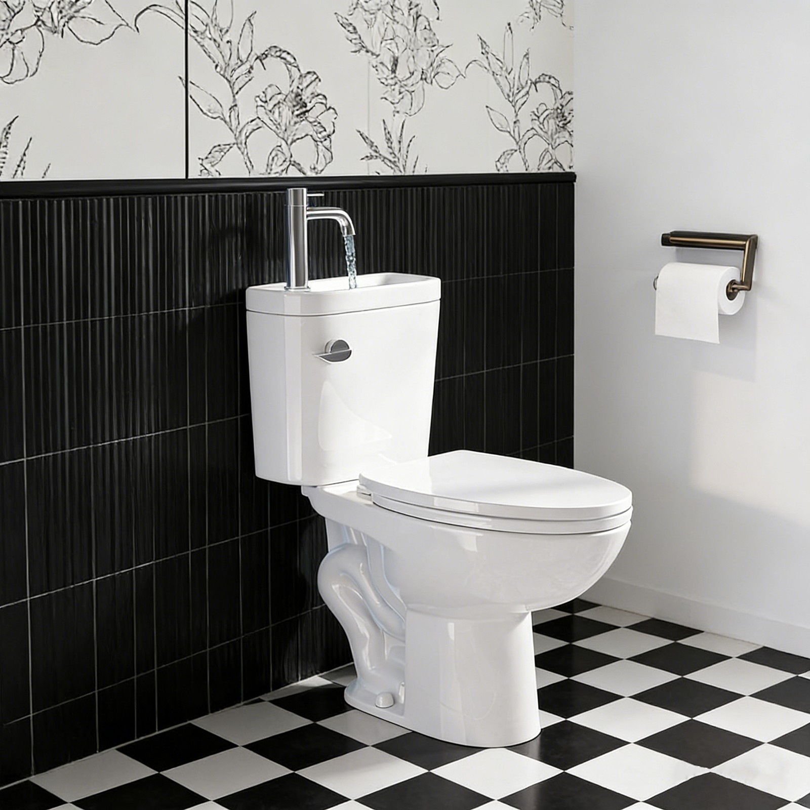 Two Piece Toilet with Sink 2 in 1 Toilet Bowl with Faucet 1.28 GPF Single Flush