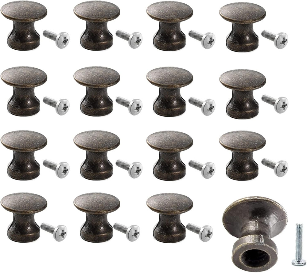 16 Pack Mini Cabinet Knobs, 1/2 Inch Dia Bronze Drawer Pulls Handles, Small roun