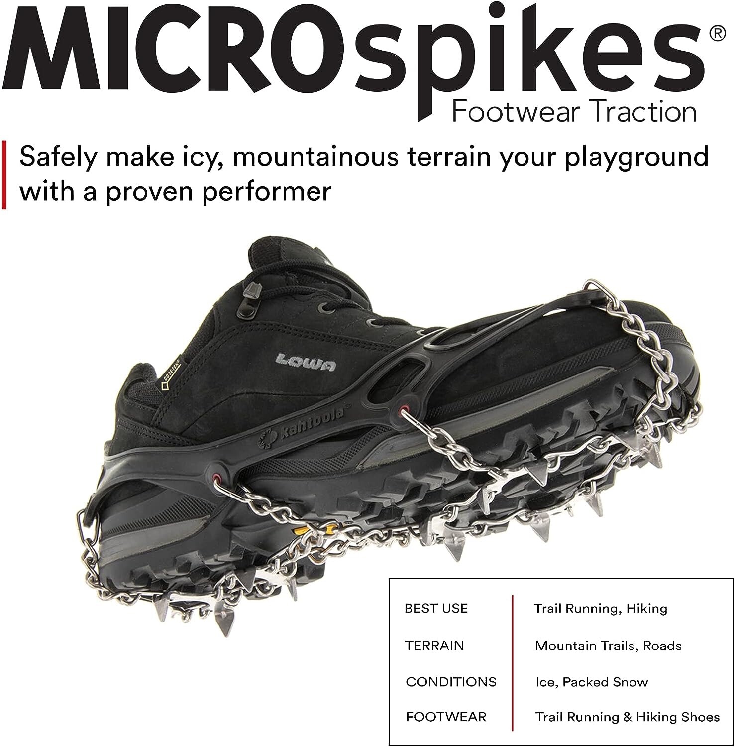 2023-2024 Kahtoola MICROspikes -snow, ice, trail hiking crampons - BLACK, MEDIUM