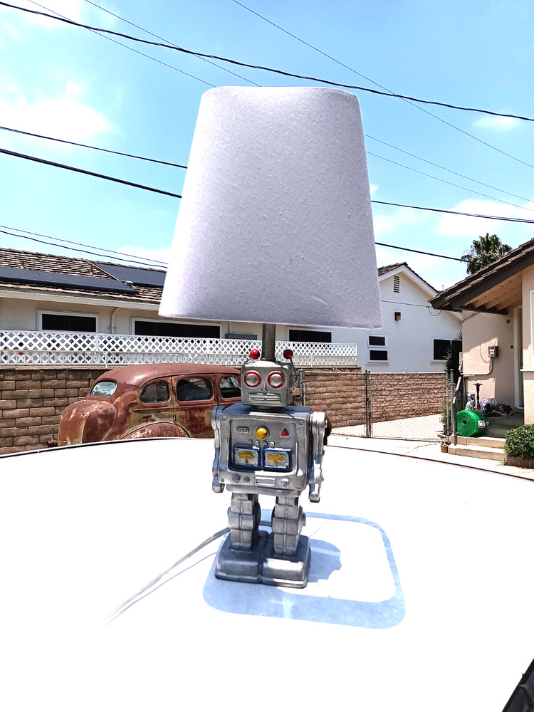 robot table top lamp sci fi