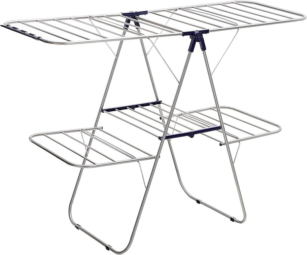 Foldable 2Level Stable Indoor Airer Clothes Drying Rack Free-Standing Adjustable