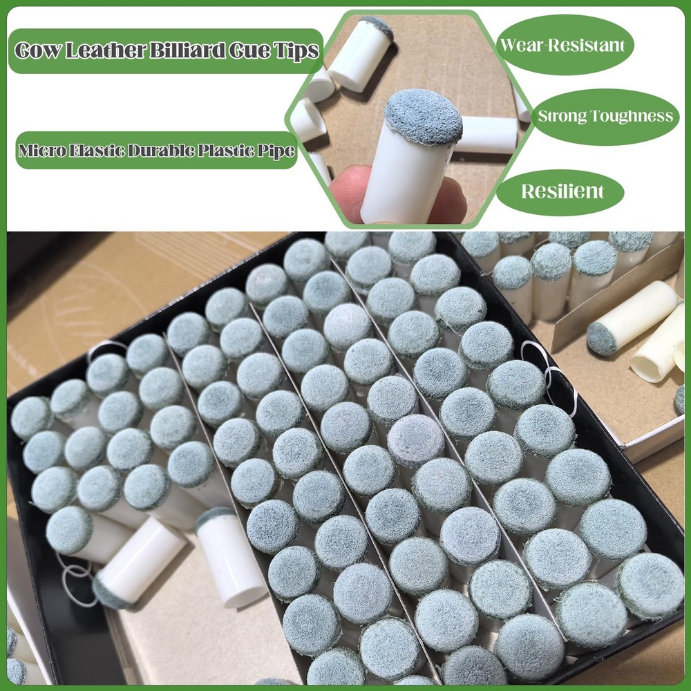 Keromtein 20pcs Slip On Pool Cue Tips, 4 Sizes Pool Queue Stick Tips Replacem...