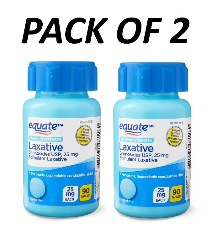 Equate Maximum Strength Sennosides USP Laxative Tablets 25 mg 90 Count, 2 Pack
