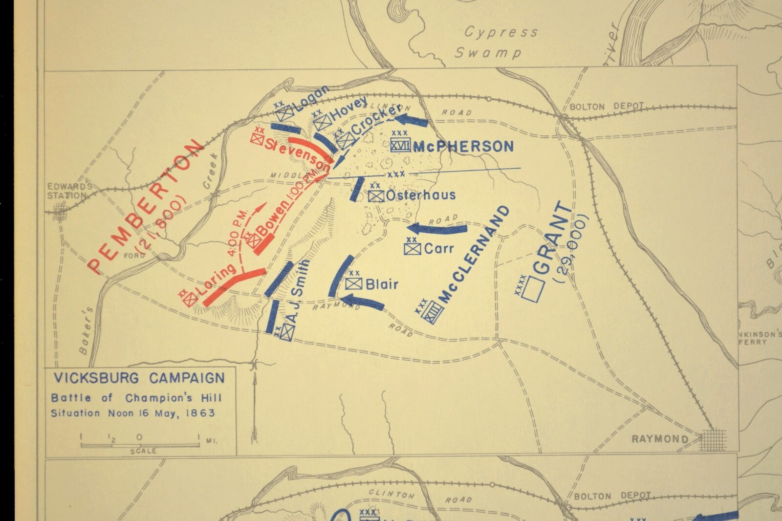 Civil War Map Union Advance to Vicksburg Campaign Mississippi Grant Pemberton