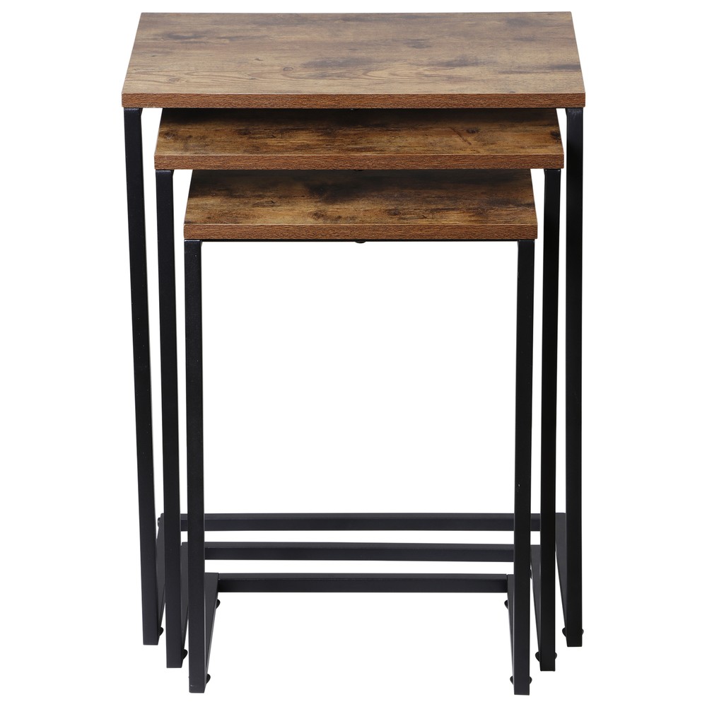 Nesting Coffee Table Set of 3 Industrial Stacking Accent End Table Rustic Brown