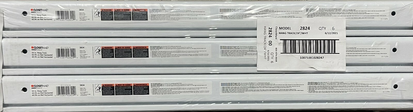 CLOSETMAID 2824 Lot Of (6)  Heavy Duty ShelfTrack 24-INCH White Hang Track