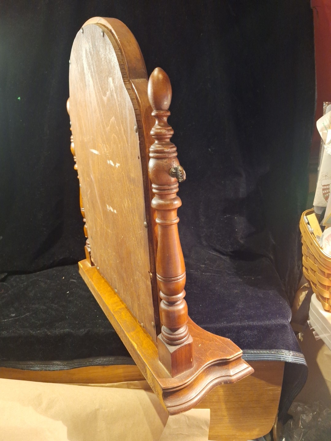 Antique Wood Tabletop Vanity Dressing Table with Falconer Durever Swivel Mirror