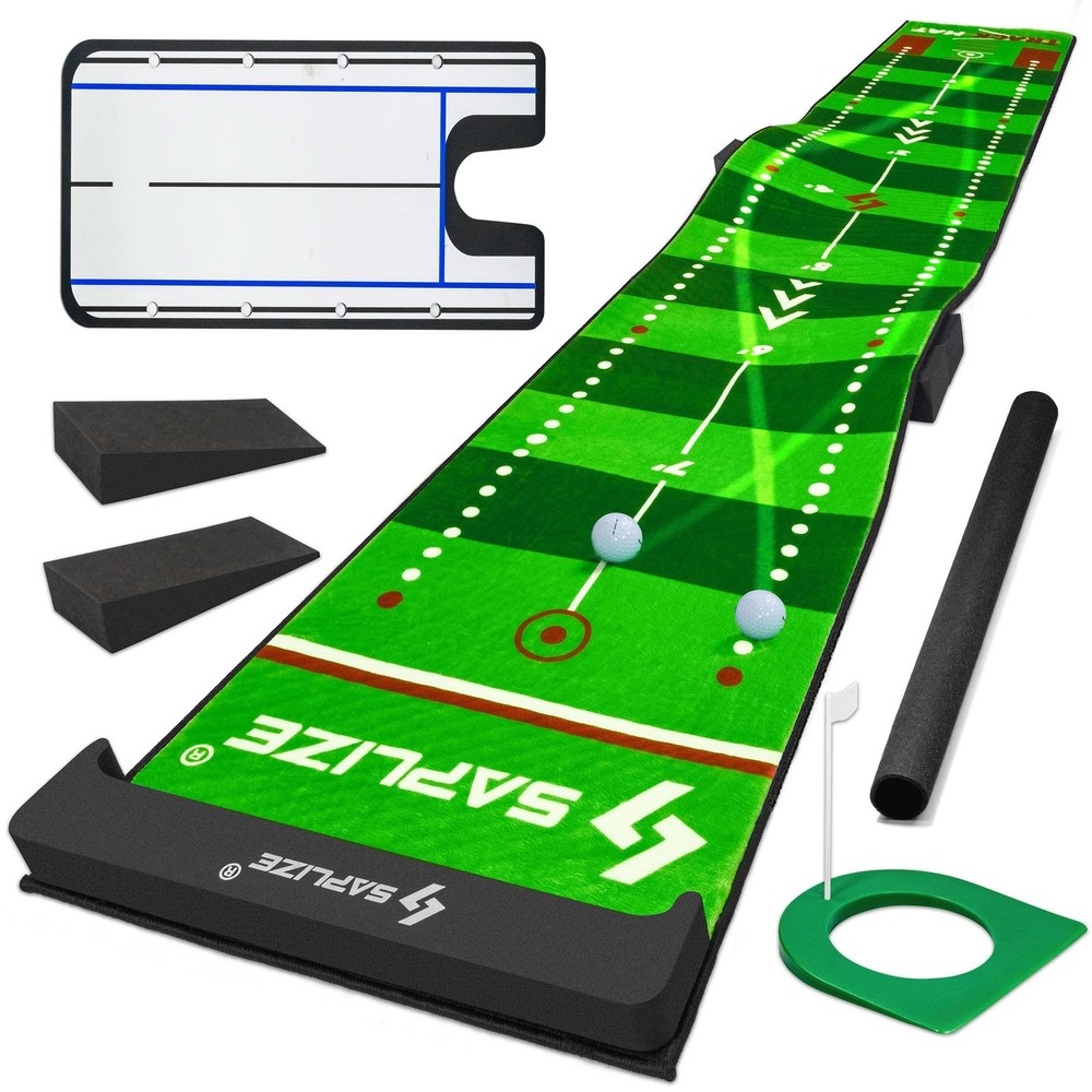 SAPLIZE Golf Putting Practice Mat Adjustable Slope Trajectory Tracking & Fun