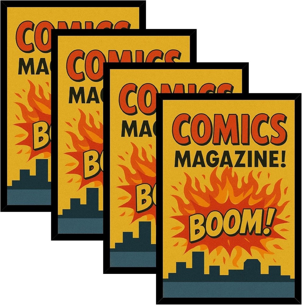Versatile 4-Pack Black Frames for Comics and Artwork - Shatter-Resistant Design