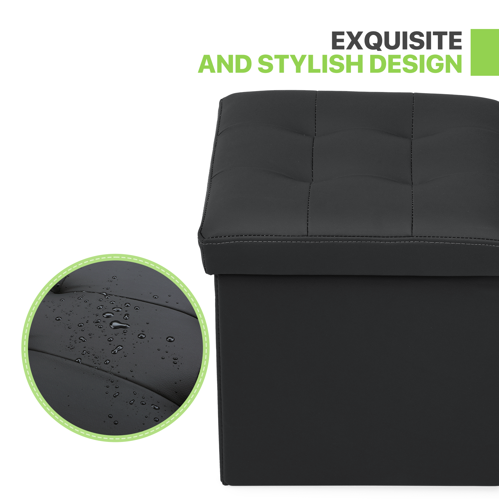 Black Faux Leather Storage Ottoman Classic Cube Seat Home Entryway Décor Benches