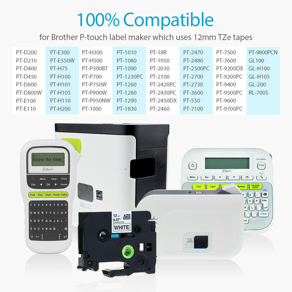 10PK For Brother P-Touch TZe-231 TZ-231 12mm White Standard Laminated Label Tape