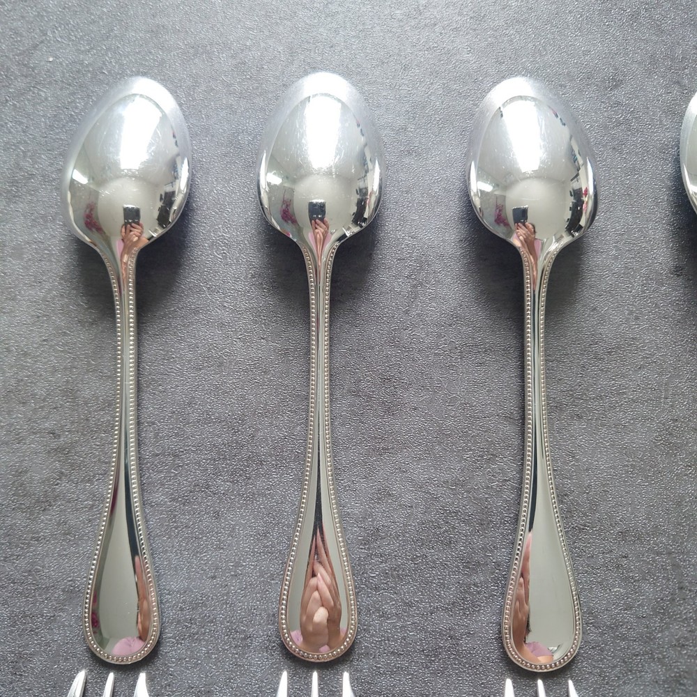 Christofle Perles 12pcs Silverplate Flatware Cake Fork Coffee Spoon Excellent