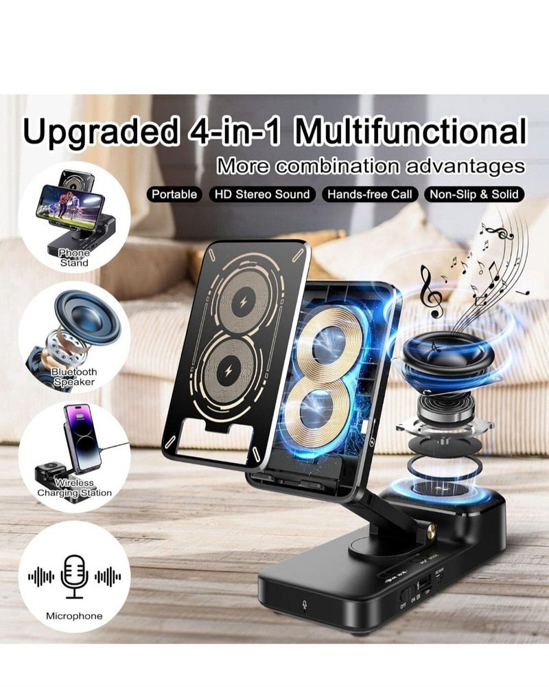 Phone Stand with Bluetooth Speaker Wireless Charging Phone Stand HD