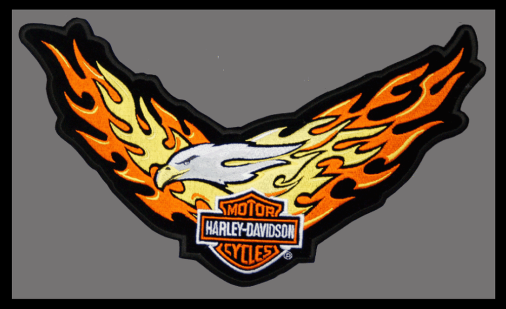 Harley Davidson Eagle Wings Bar & Shield With Flames Patch XL