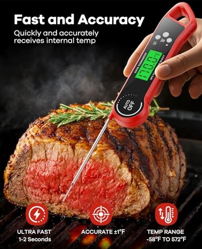 Meat Thermometer Digital, Instant Read Thermometer with Backlight, red