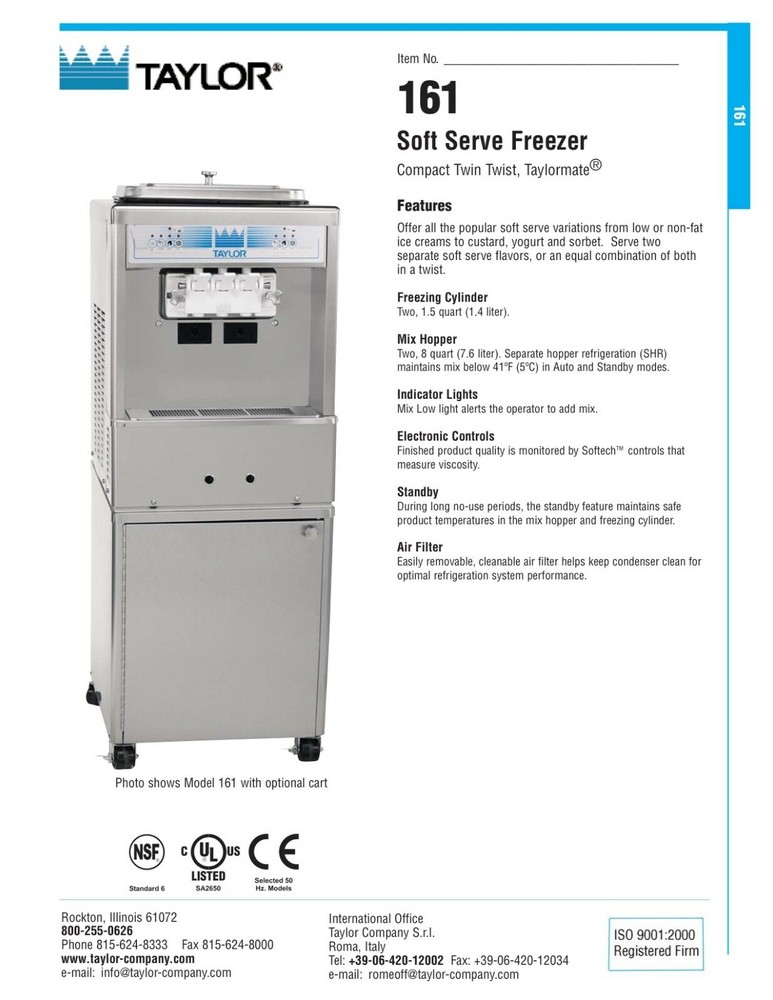 Soft Serve Ice Cream Machine Taylor 161