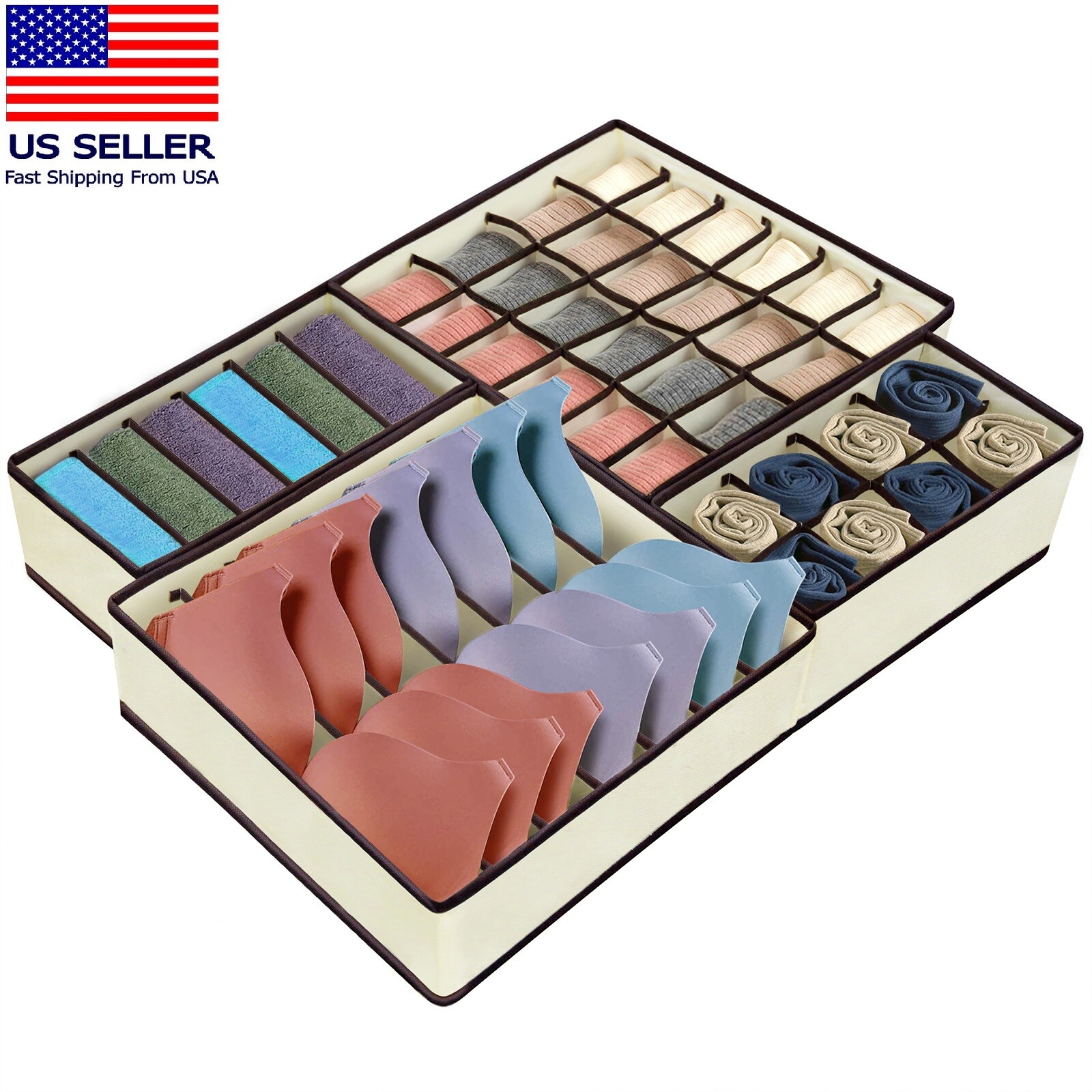 4 Pcs Underwear Organizer Foldable Closet Tie Bra Cabinet Drawer Dresser Storage