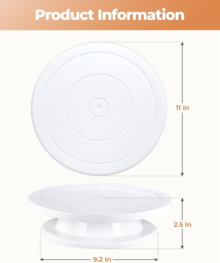 Elevate Your Baking: 11-Inch White Rotating Cake Turntable for Easy Decorating