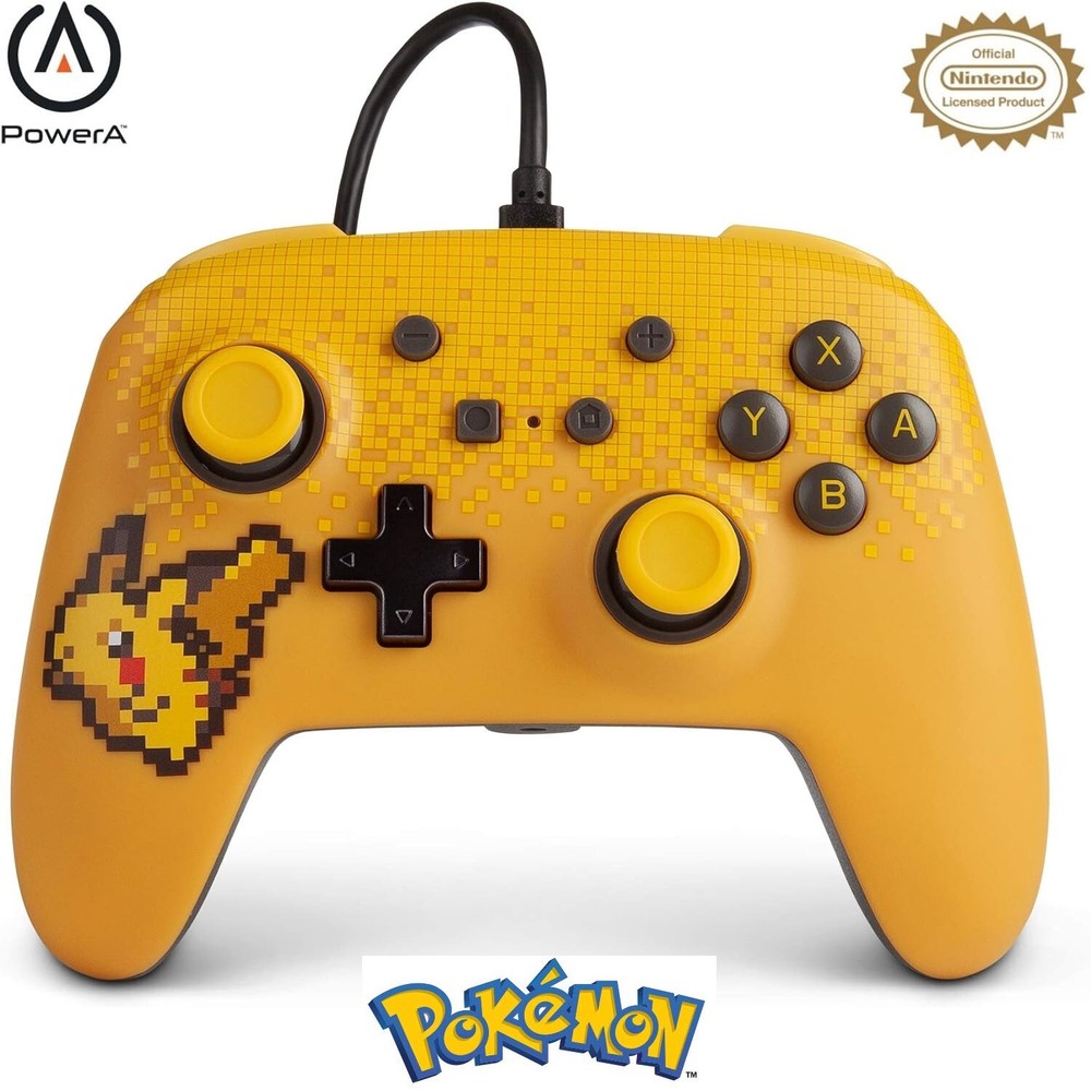 PowerA *OFFICIAL* Enhanced Wired Controller *PIXEL PIKACHU EDITION* (Switch) New